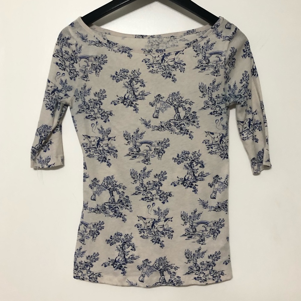 UO BDG cream and blue shirt
